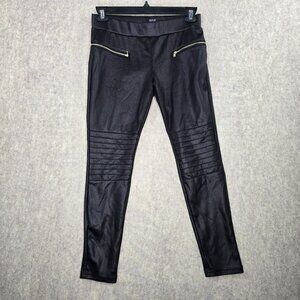 ANA Womens Black Faux Leather Leggings PM Slim Fit Polyester Spandex Stretch